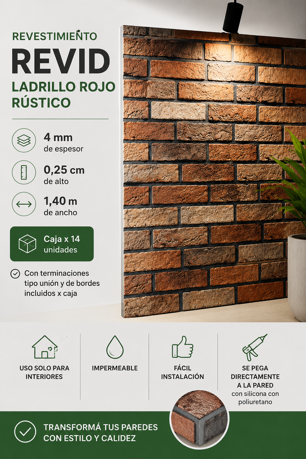 Revestimiento PVC Ladrillo Rojo Rustico