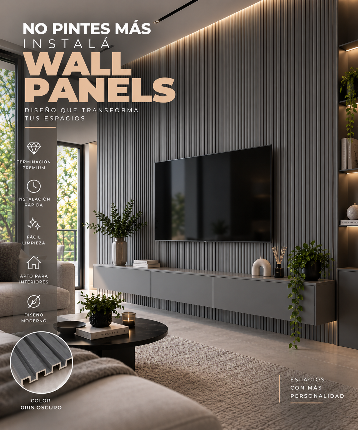 VARILLADO GRIS OSCURO PVC INTERIOR